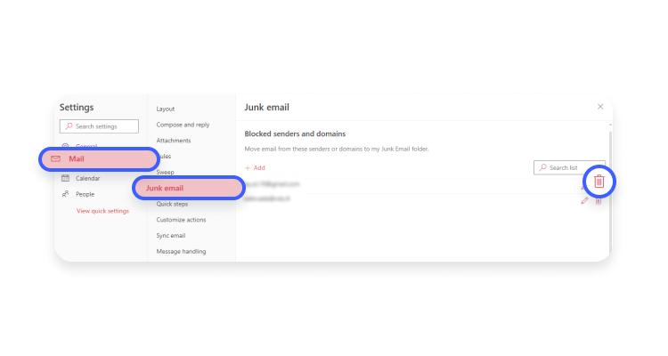 how to unblock sender in outlook or hotmail