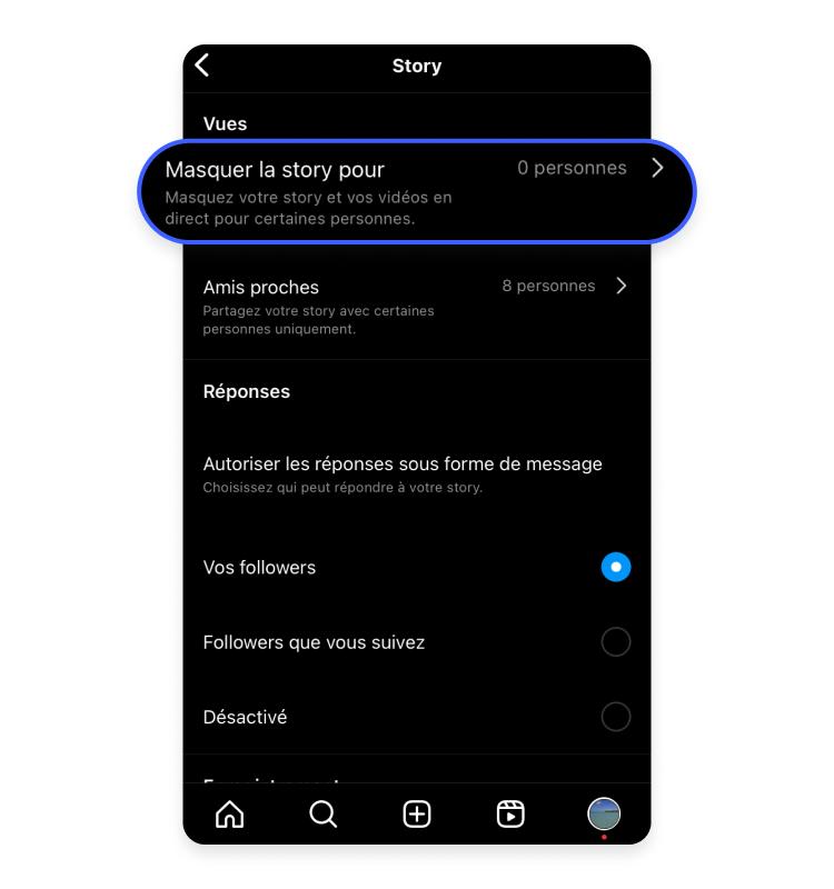 Masquer la story pour