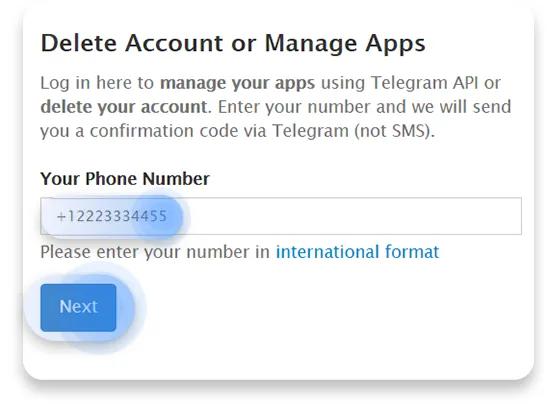 eliminare account telegram 1