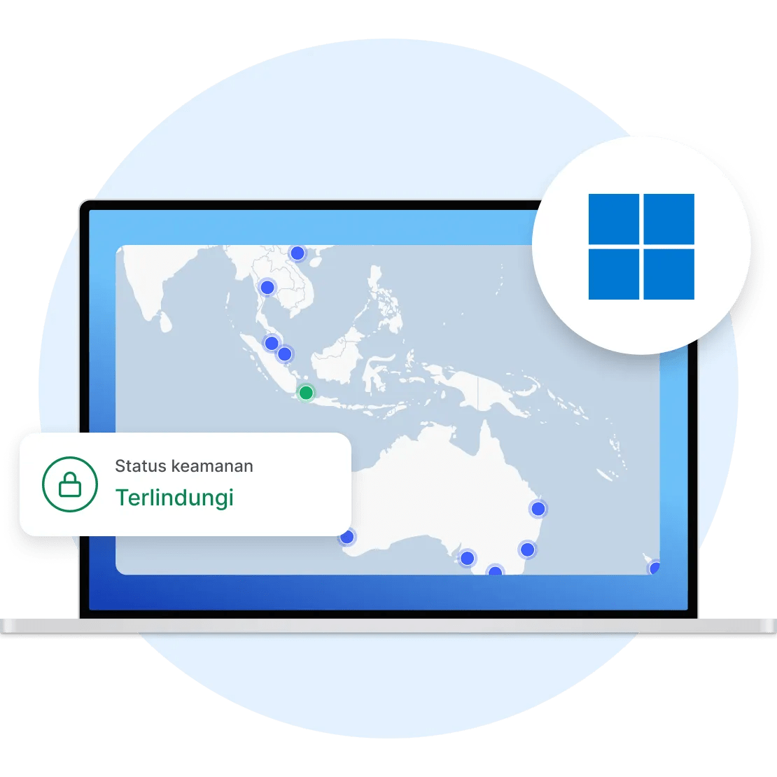 Klien VPN NordVPN aktif di perangkat Windows, menunjukkan bahwa koneksi pengguna dienkripsi.