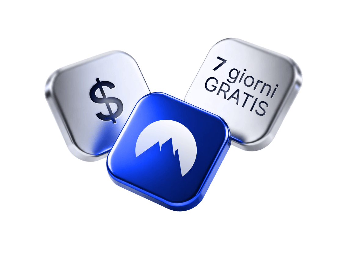 Logo dell’app NordVPN con un’offerta di prova GRATUITA di 7 giorni