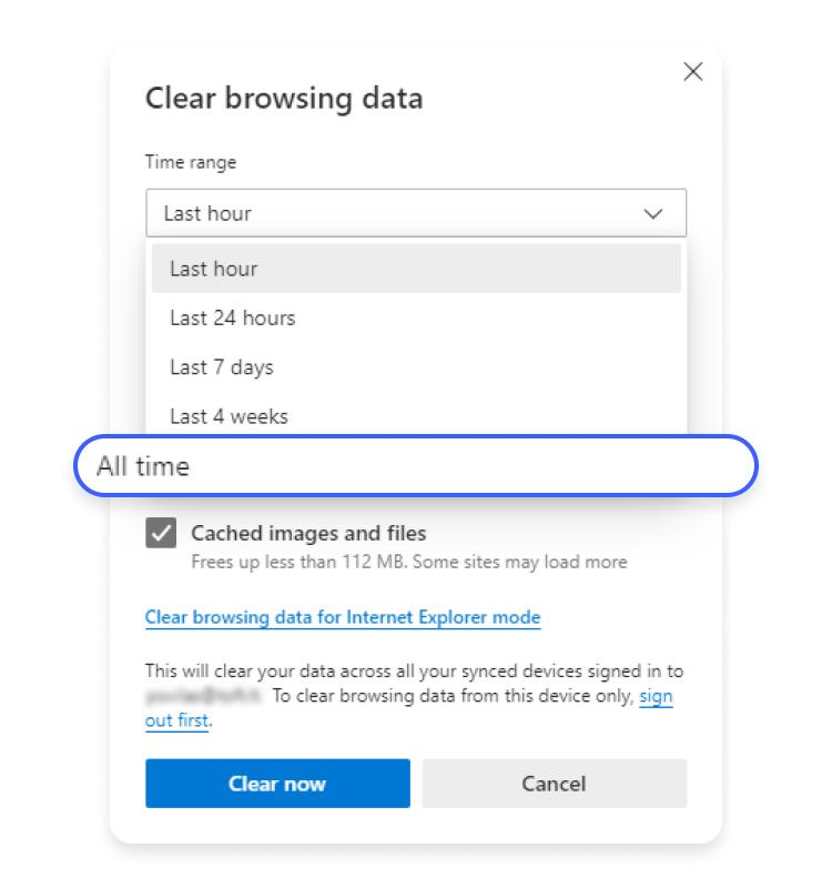 clear all time cached cached data on Edge