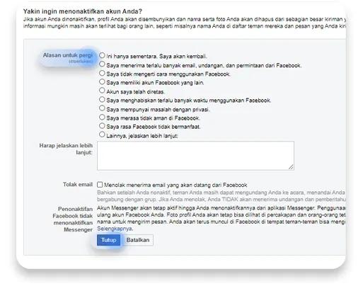 cara menonaktifkan akun facebook: langkah 7