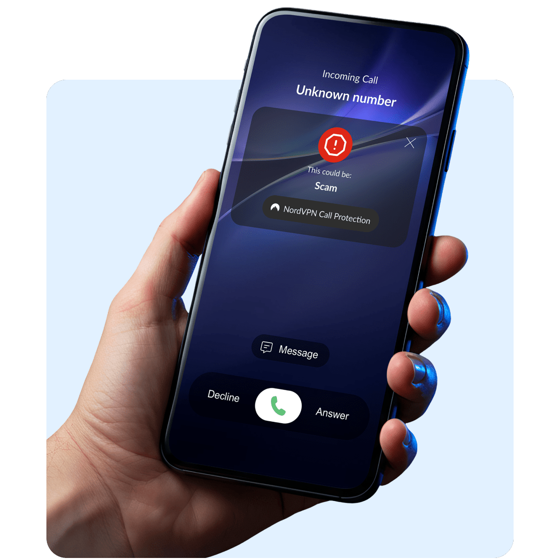 A smartphone showing a Call Protection feature alert.