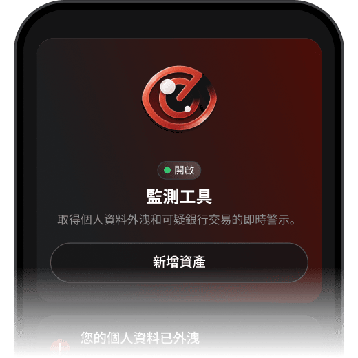 裝置螢幕顯示 NordVPN 的監測功能已啟用，並設定為傳送警示。