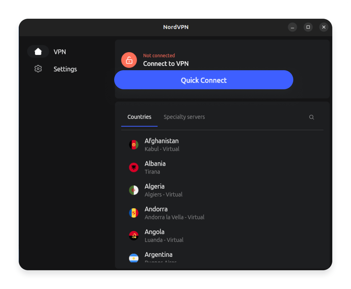 How to set up a VPN on Ubuntu using the NordVPN GUI app: Step 3
