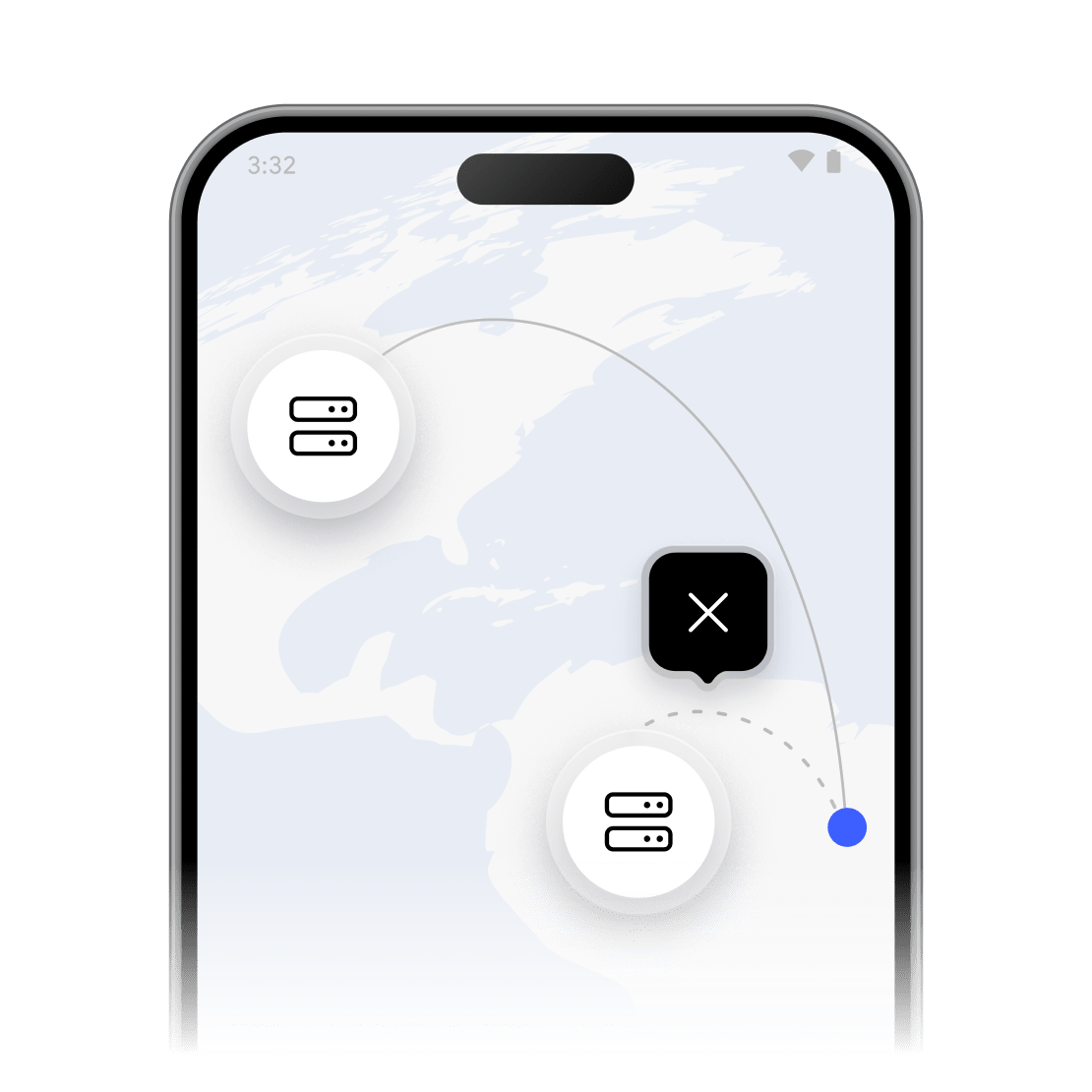 A smartphone screen showing a DNS leak due to incorrect VPN setup. 