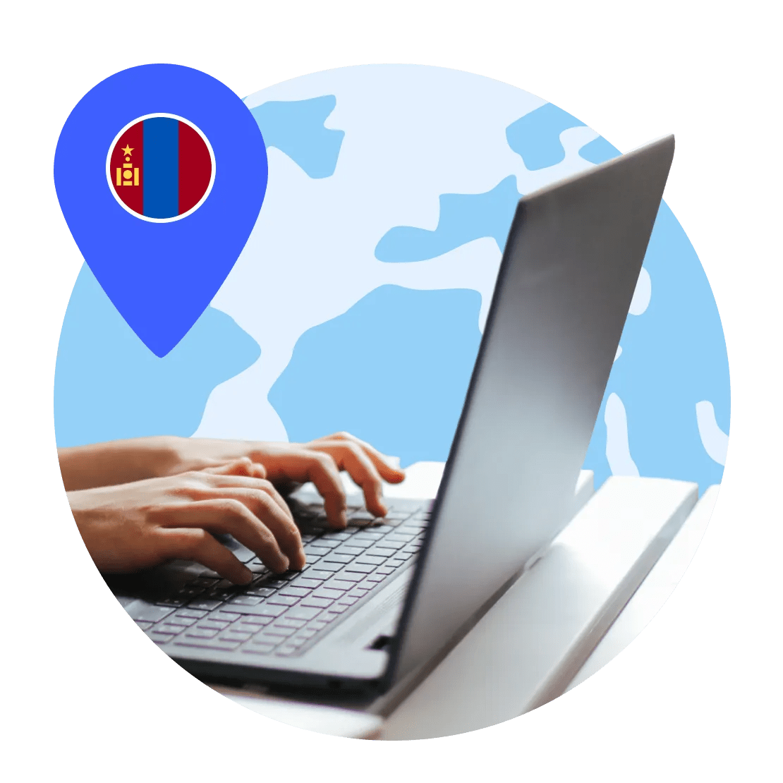 A laptop connected to Mongolia server.