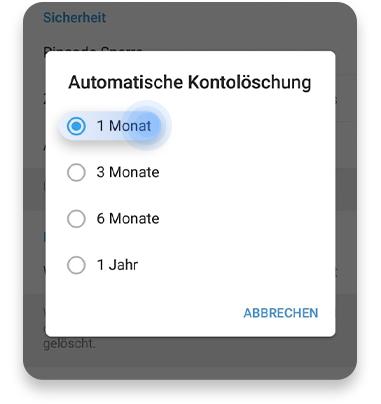 Dritter Schritt der automatischen Löschung von Telegram