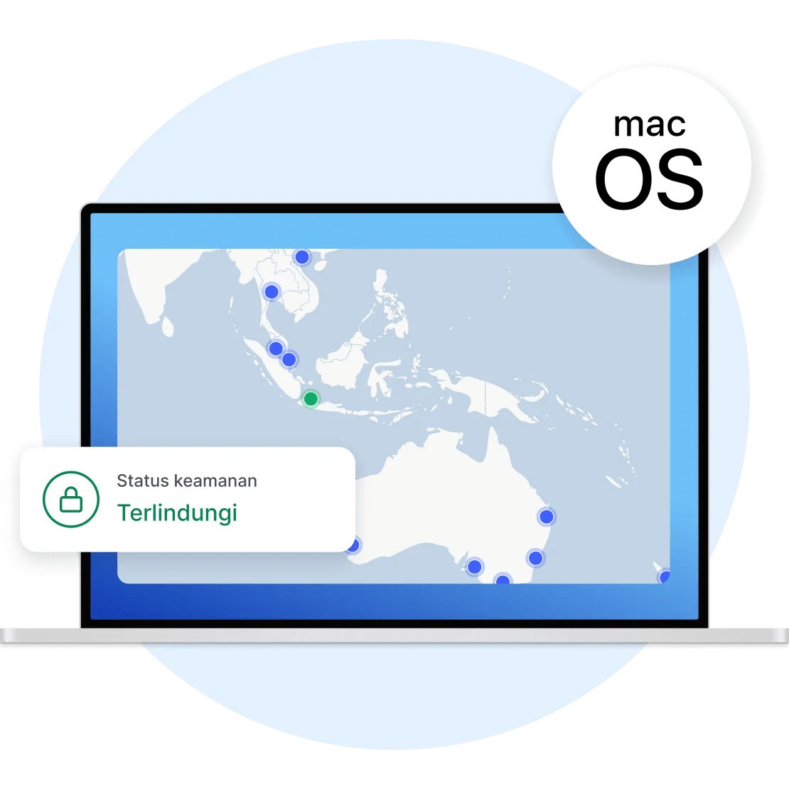 Klien VPN NordVPN aktif di perangkat macOS, menunjukkan bahwa koneksi pengguna dienkripsi.