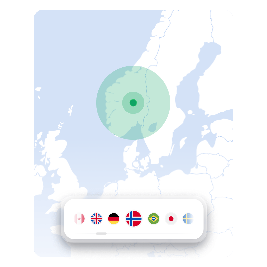 Et NordVPN-kart som viser serversteder du kan bruke for å endre ditt virtuelle sted.