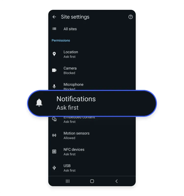 Disabling notifications in Chrome on your Android: Step 2