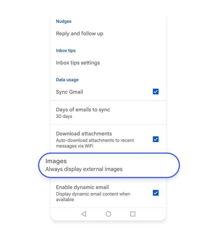 Gmail Images settings