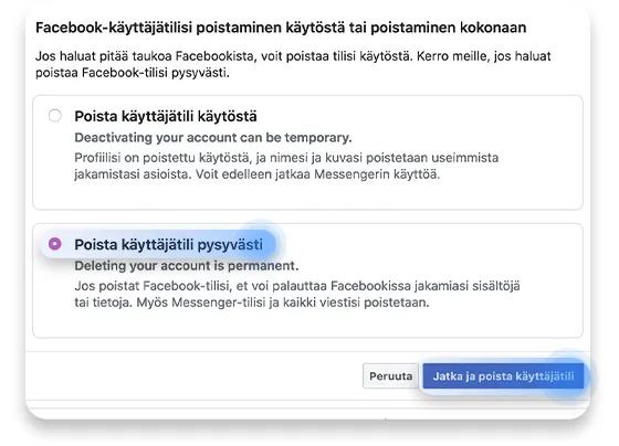 Facebook-tilin poistaminen: vaihe 5