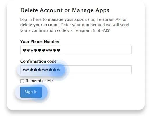 eliminare account telegram 3