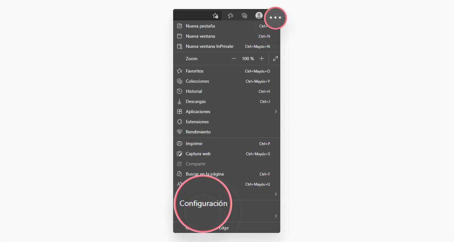 Eliminar cookies en Edge paso 1
