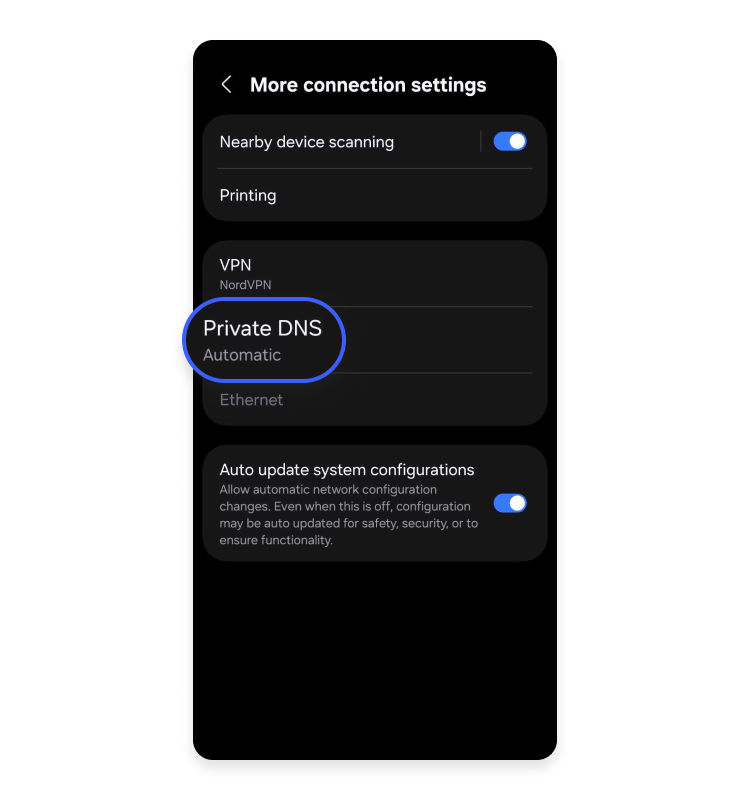 Set up private DNS on Android: Step 2