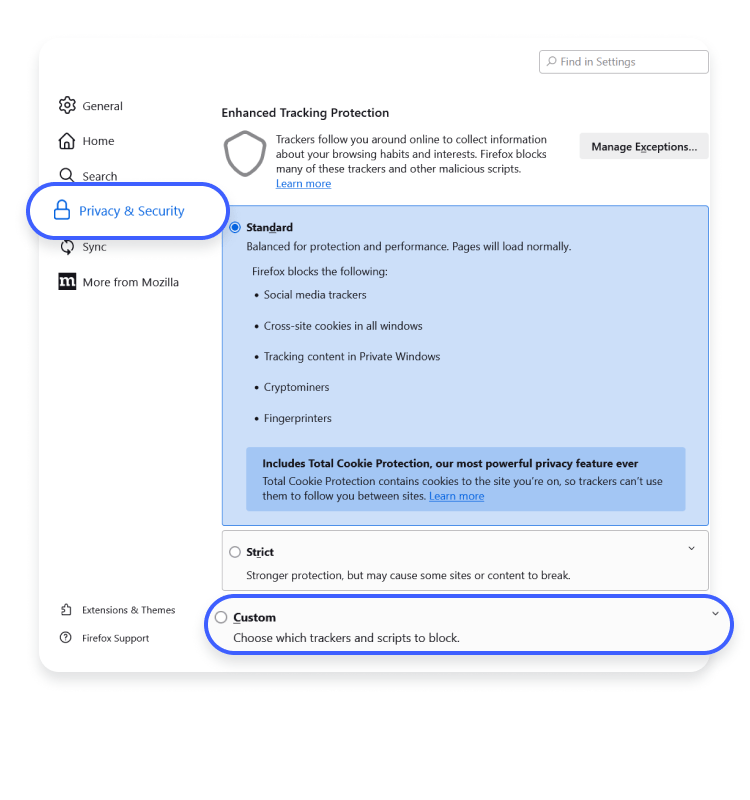 stop firefox cross site tracking: step 2