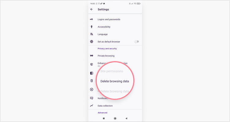 Delete cookies in Mozilla Android