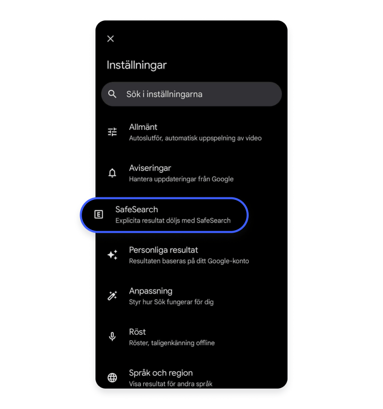 Inställningar för SafeSearch 3