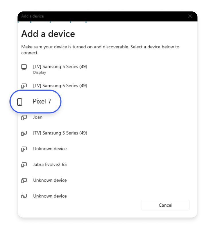 Android phone to a Windows computer using Bluetooth: step 6