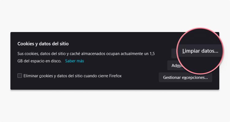 Eliminar cookies de Firefox paso 3