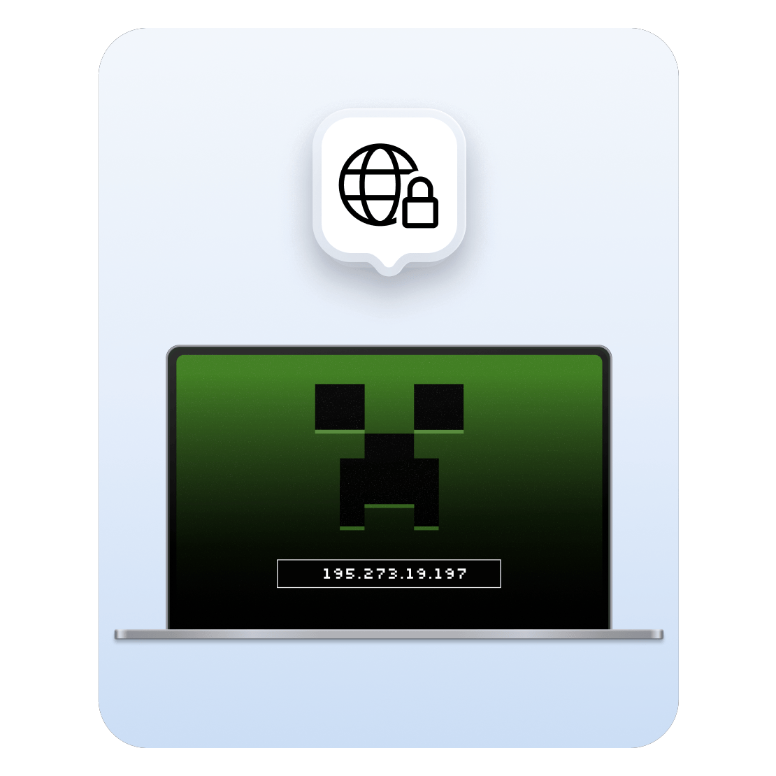 Cuplikan permainan Minecraft di layar laptop yang dilindungi VPN.