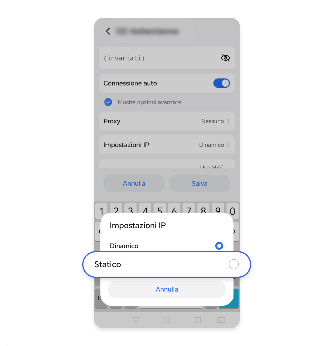 Cambia in IP statico