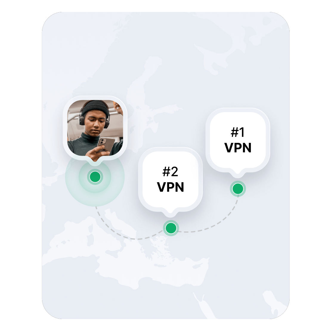 Eine Karte von Europa, auf der zwei VPN-Serverstandorte zu sehen sind.