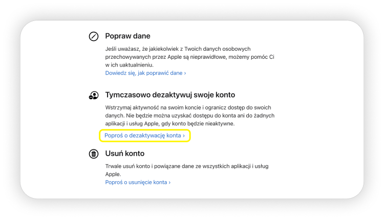Krok 2: Jak dezaktywować konto Apple ID