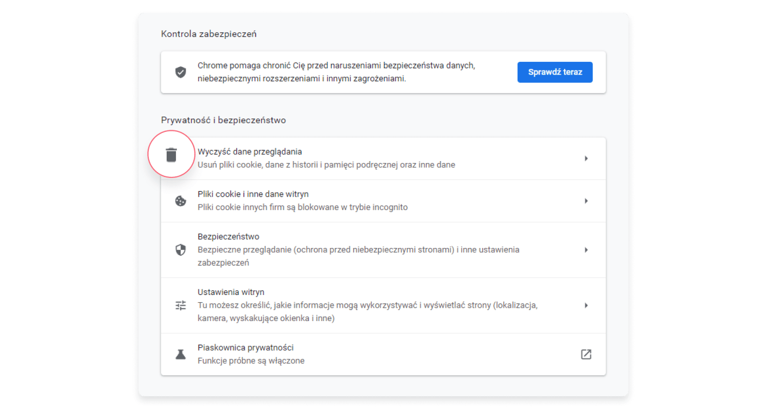 Czyszczenie cookies – Chrome: krok 3