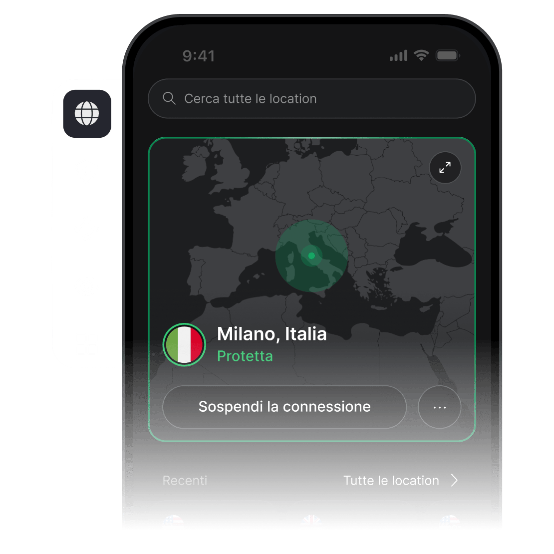 Lo schermo di uno smartphone con l’app NordVPN aperta, connessa a un server VPN negli Stati Uniti.