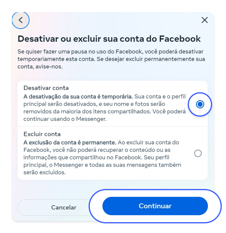 excluir facebook temporariamente: passo nº10 - clique desativar