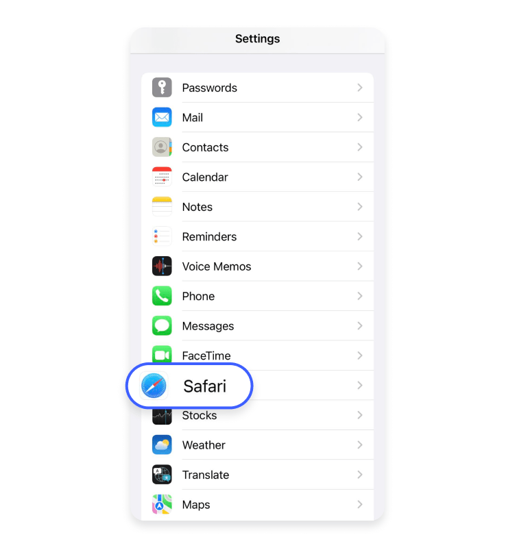 settings safari