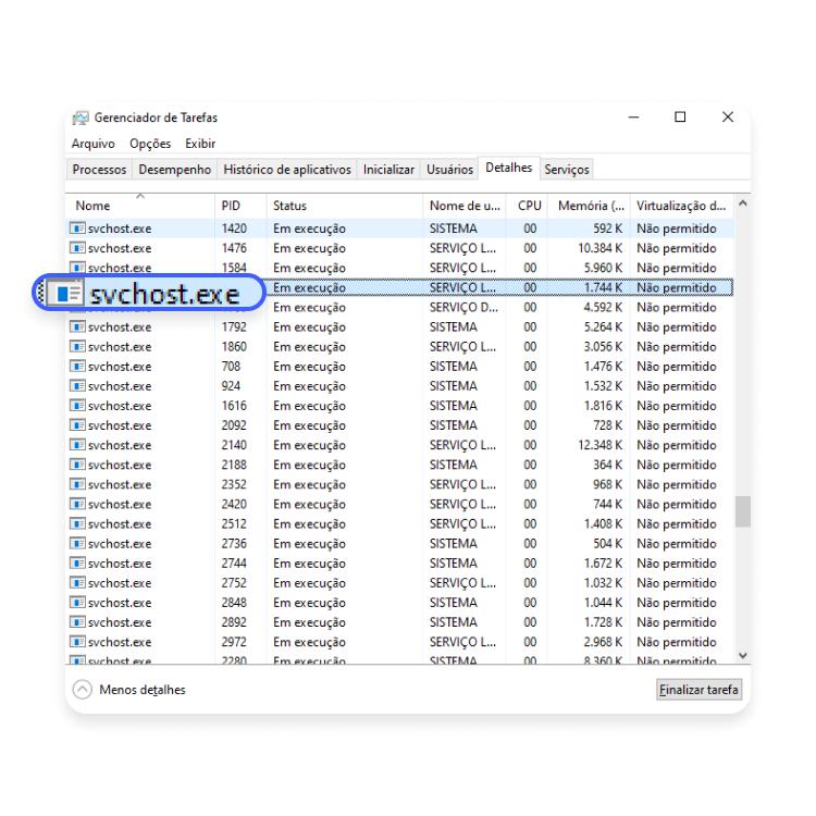 encerrar o svchost.exe: passo nº5
