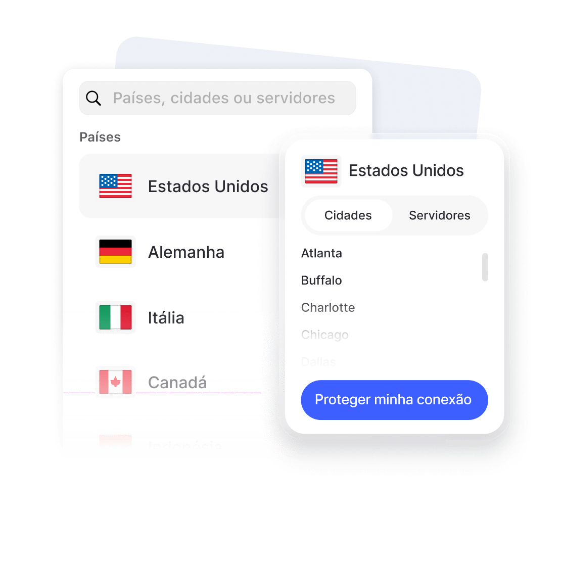 Interface do software de VPN para PCs e laptops Windows.