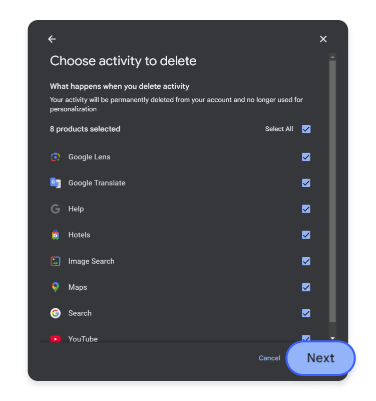 How to delete Google search history via My Google Activity: step 4