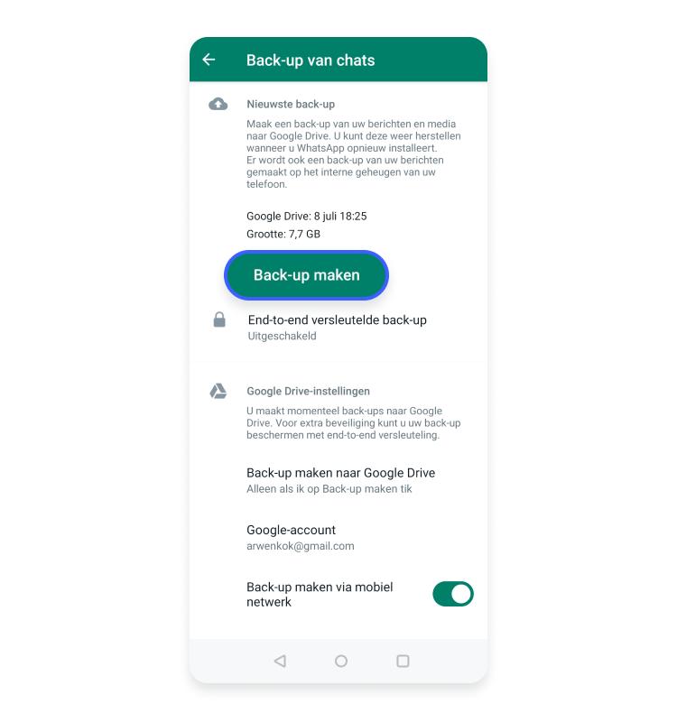 Tik op back-up van chats