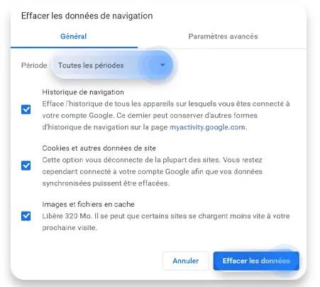 vider le cache chrome