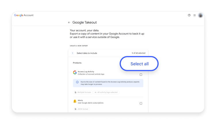 How to download Google search history: step 2.2