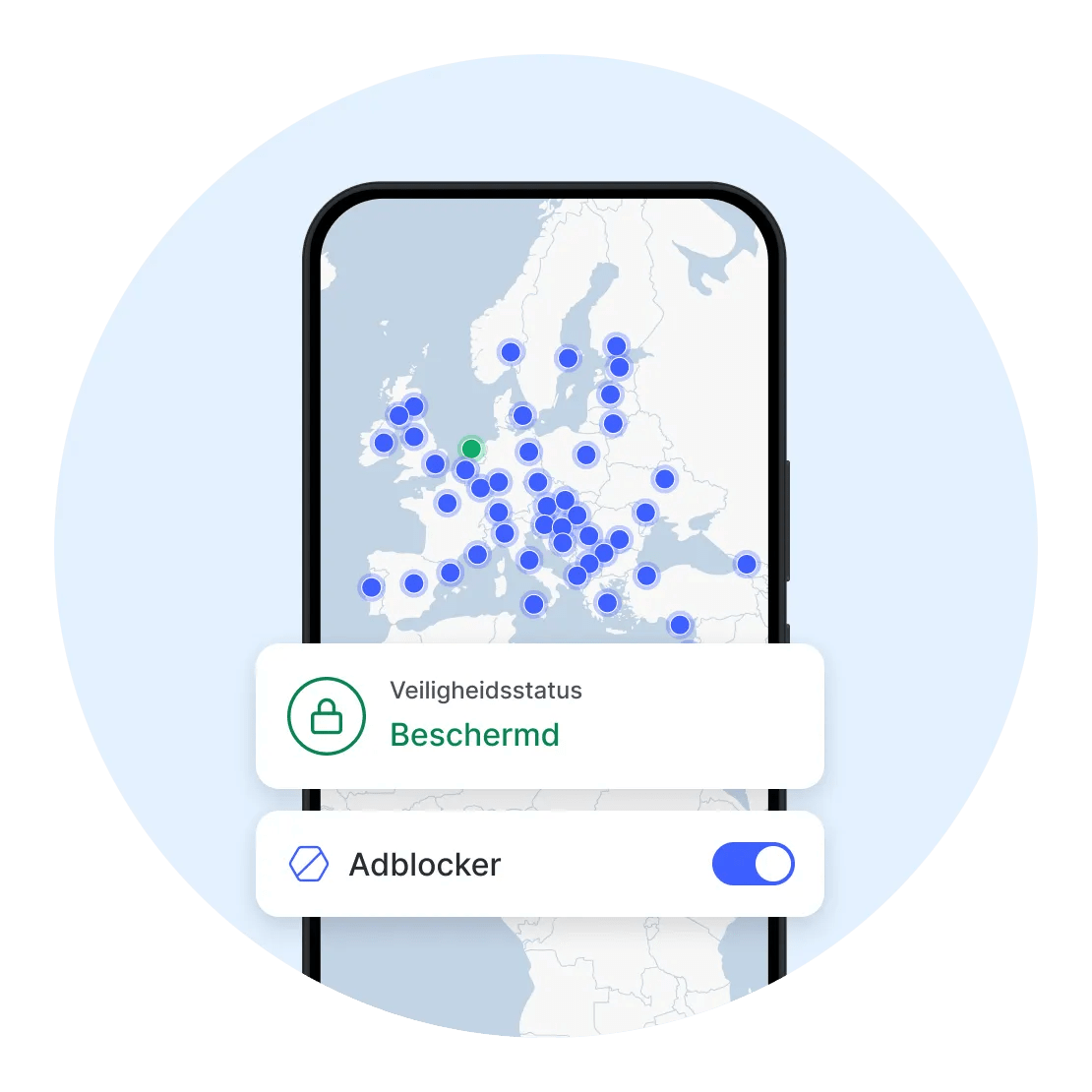 Een mobiele NordVPN-app met een ingeschakelde adblocker