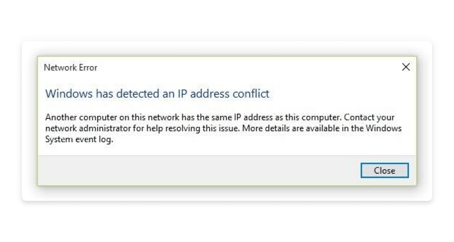 Windows has detected an IP address conflict