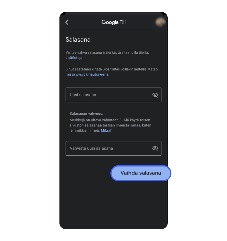 Näin Google-salasana vaihdetaan iPhonella vaihe 4