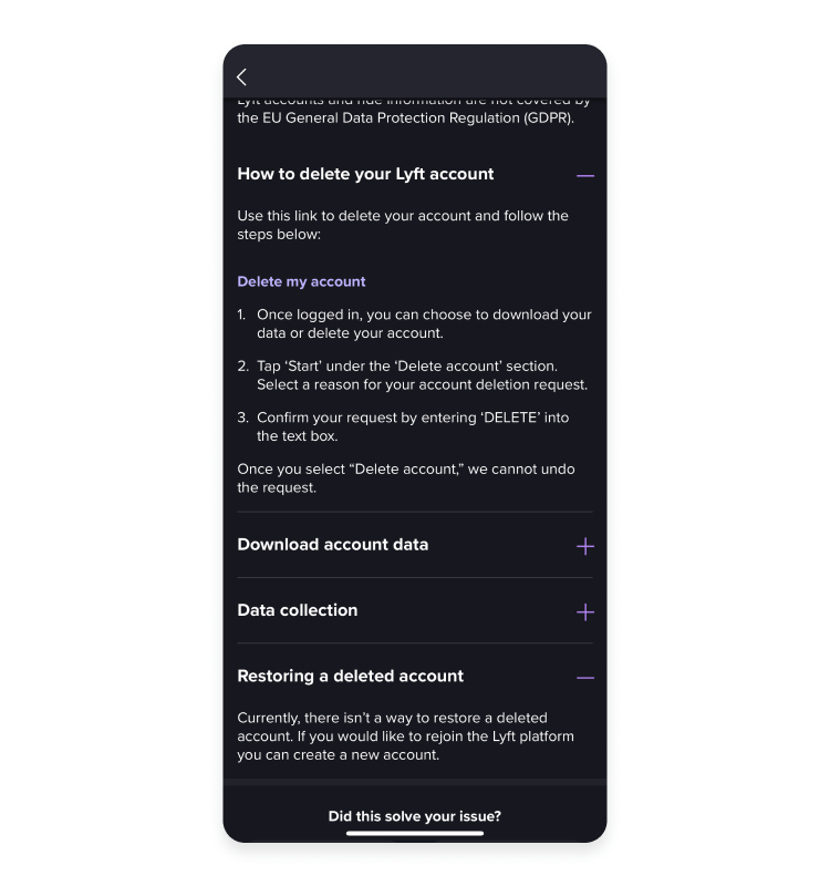 how to delete lyft account on mobile app: step 8