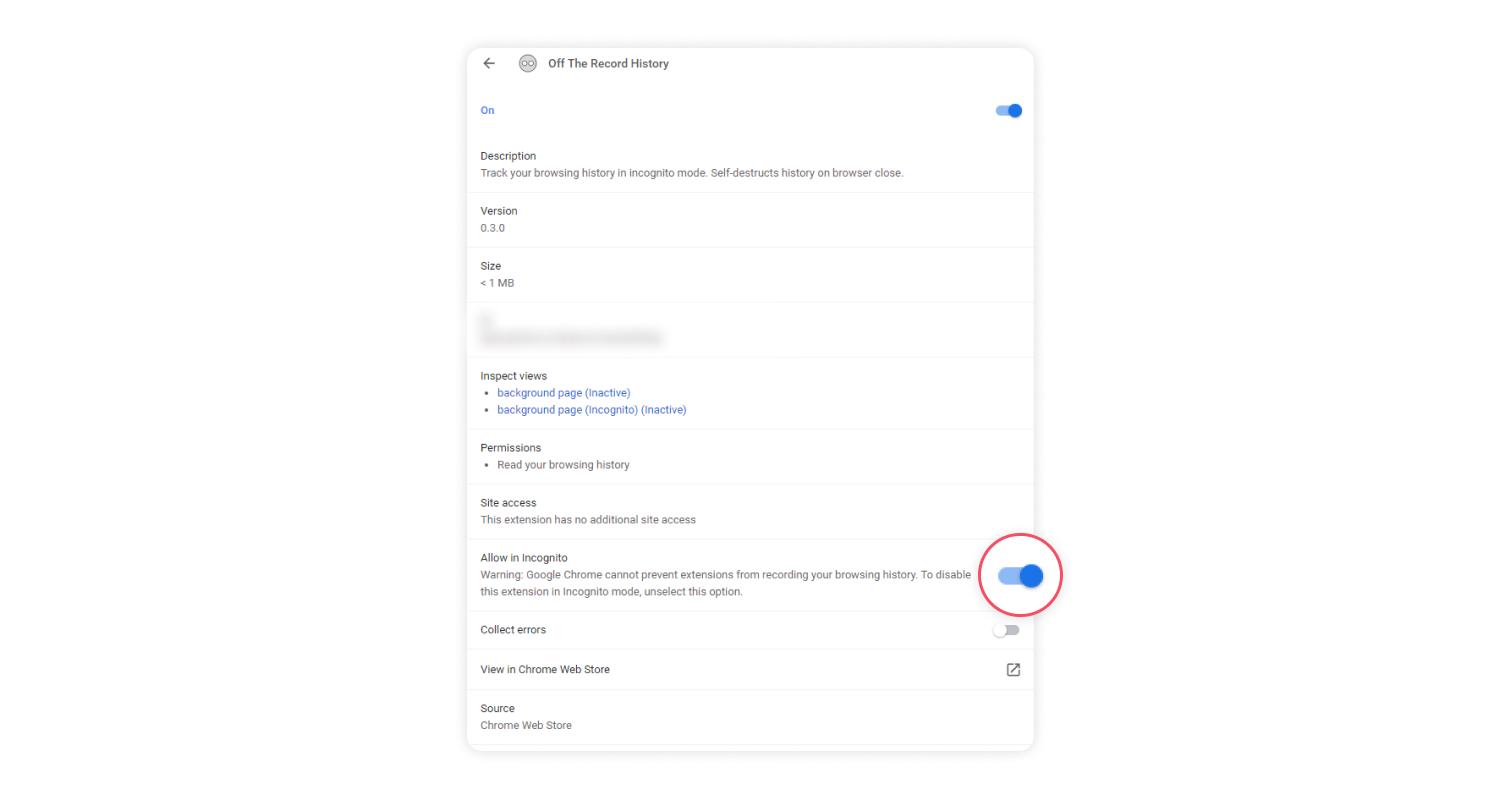 check incognito history with extension: step 4