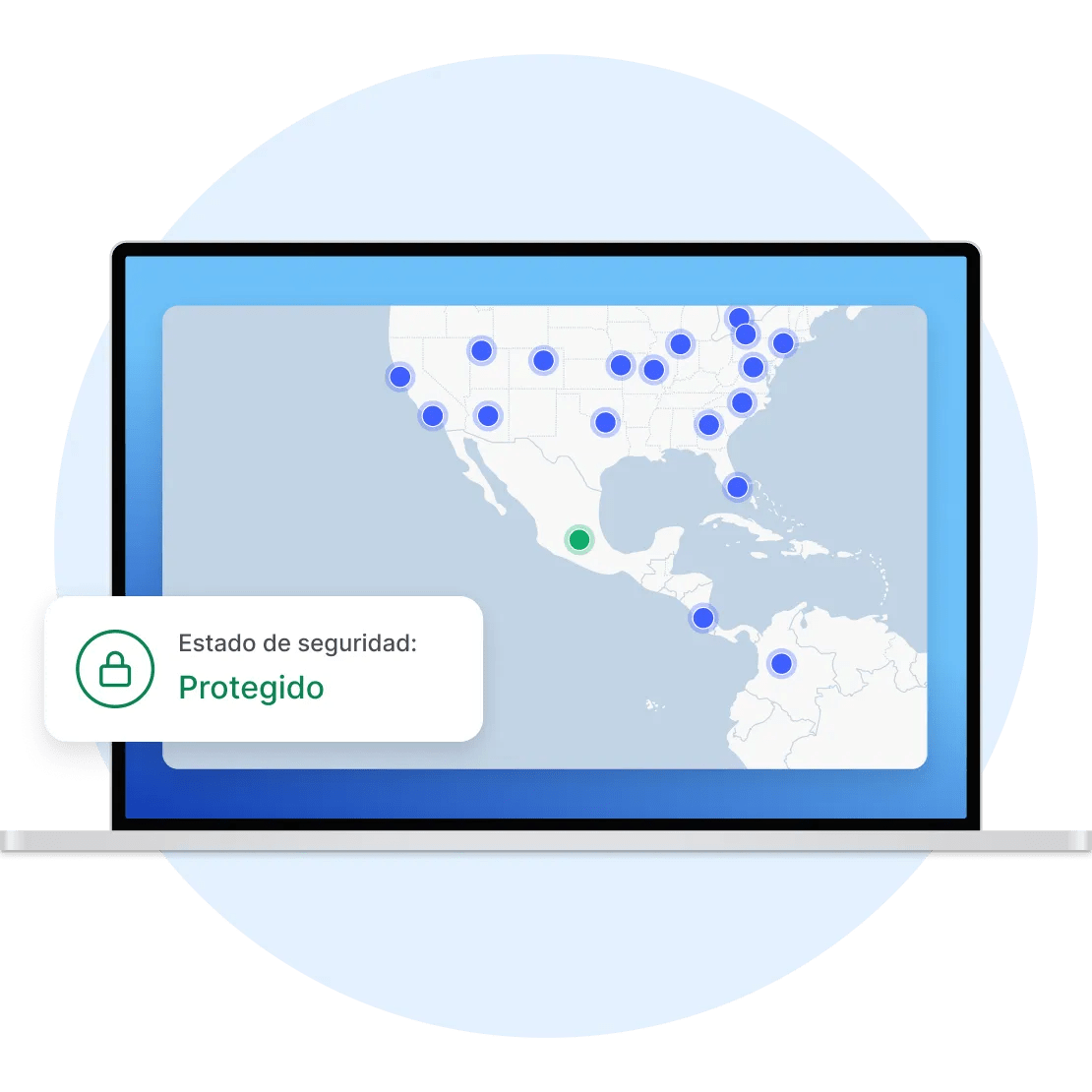 Una laptop con la aplicación de NordVPN abierta y conectada a un servidor en EE. UU.