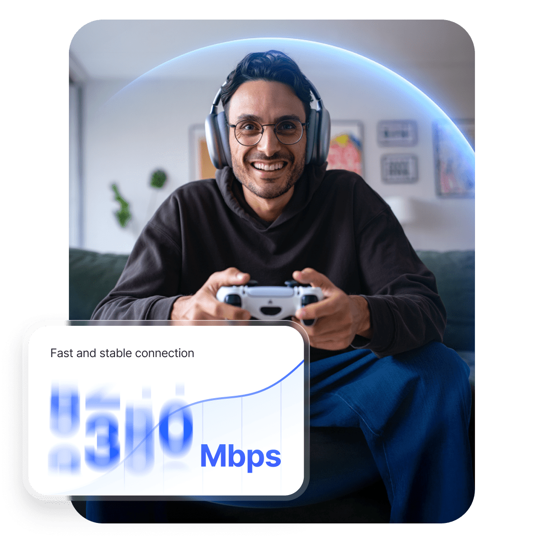 A man gaming on his console with a fast and stable NordVPN connection.