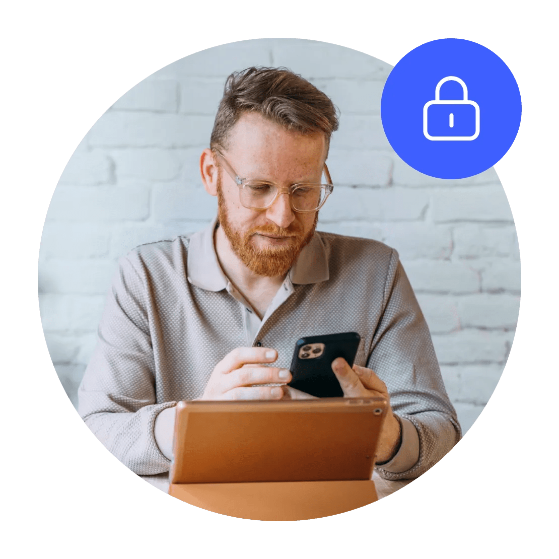 A man securely browsing on his phone with NordVPN. 