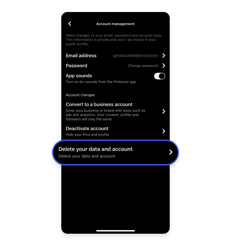 delete pinterest iphone delete data and account