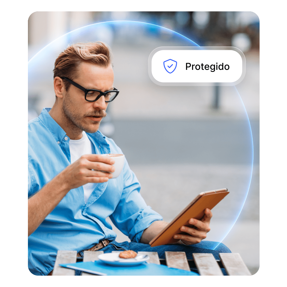 A person looking at their network security details on a tablet.